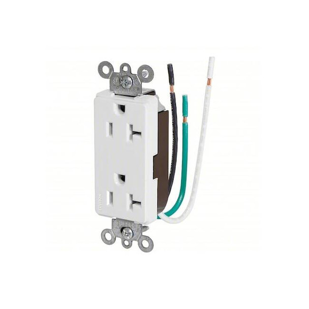 Leviton Rcptcl,20A,125VAC,Wht,Thrmplstc,PK1 16352-LW