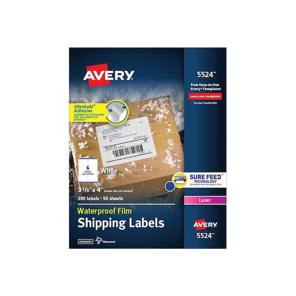 Laser Label, 4 in Label W, 3 1/3 in Label H, 6 Labels per Sheet White Pack of 5