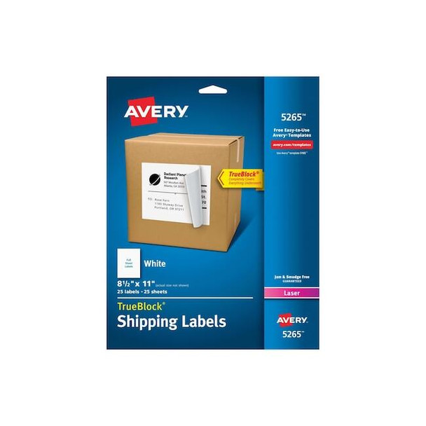 Laser Label, 11 in Label W, 8 1/2 in Label H, 1 Labels per Sheet White Pack of 5