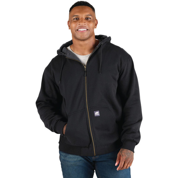 Berne Heritage Grid 2XL Black Fleece-Lined Full-Zip Hooded Sweatshirt