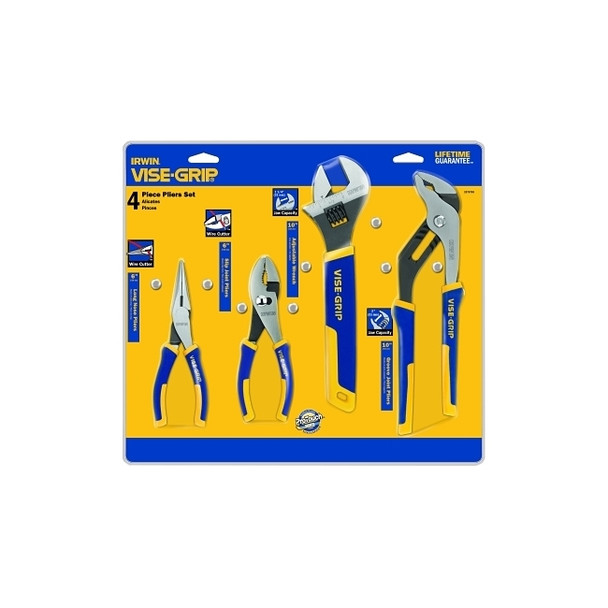 4-pc ProPlier Sets, 6in Long Nose/6in Slip Joint/10in Pliers/Tray