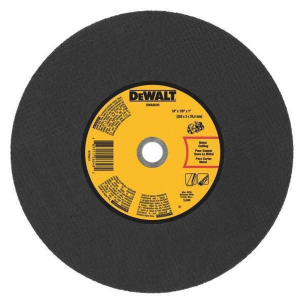 Dewalt DWA8030 Abrasive Cut-Off Wheel, Type 1, 14 in Dia, 1/8 in Thick, 1 in Arbor Hole Size, Aluminum Oxide
