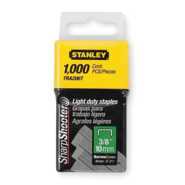 Stanley TRA206T Light Duty Staples, 23 ga, Narrow Crown, 3/8 in Leg L, Steel, 1000 PK