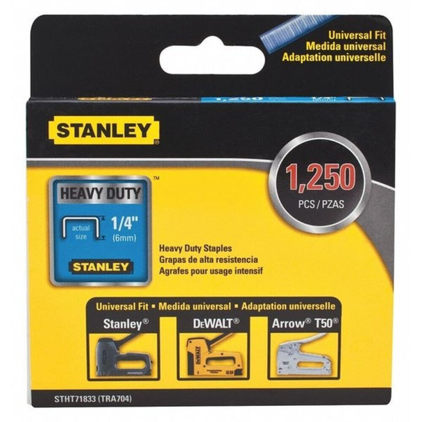 Stanley STHT71833 Heavy Duty Staples, 24 ga, 1/4 in Leg L, Steel, 1250 PK