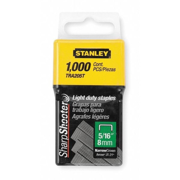 Stanley TRA205T Light Duty Staples, 24 ga, Narrow Crown, 5/16 in Leg L, Steel, 1000 PK