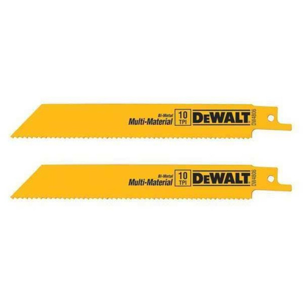 Dewalt DW4806-2 6" 10 TPI Straight Back Bi-Metal Reciprocating Saw Blade, General Purpose (2 pack)