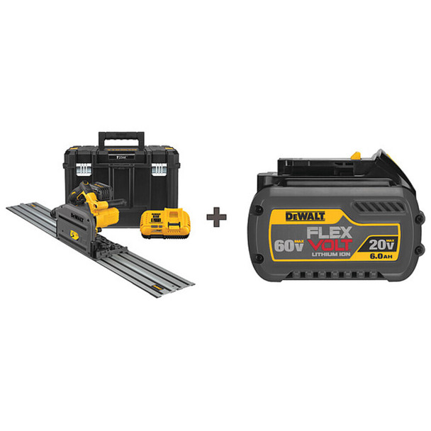 Dewalt DCS520T1/ DCB606 Cordless Track Saw Kit, 6-1/2" Blade dia., Includes Batteries (6 Ah)