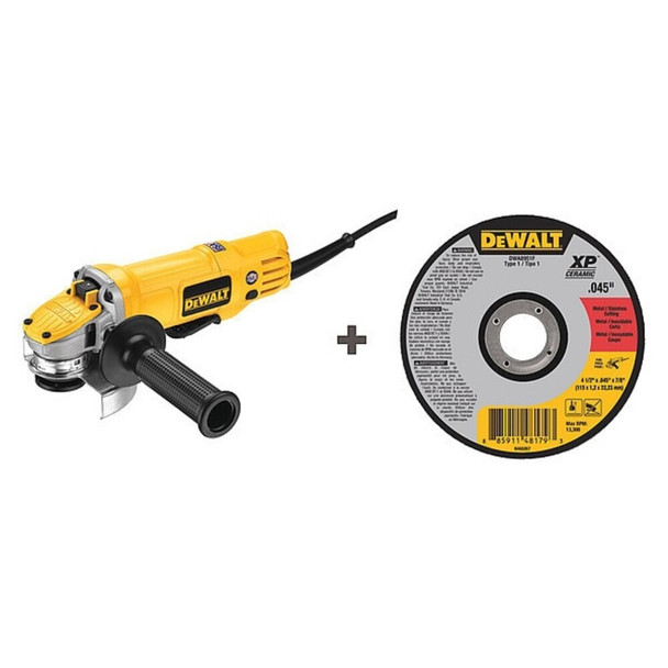 Dewalt DWE4120N/DWA8951F Angle Grinder, 4-1/2" Wheel Dia., 120VAC, Includes Abrasive Cut-Off Wheel