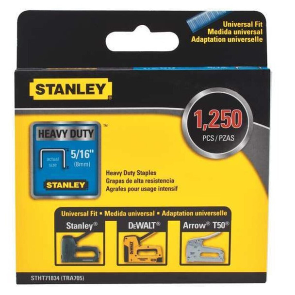 Stanley STHT71834 Heavy Duty Staples, 24 ga, 5/16 in Leg L, Steel, 1250 PK