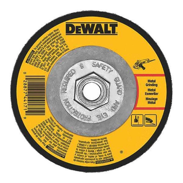 Dewalt DW4546 Depressed Center Grinding Wheel, Type 27, 6 in Dia, 0.25 in Thick, 5/8"-11 Arbor Hole Size, 24 Grit