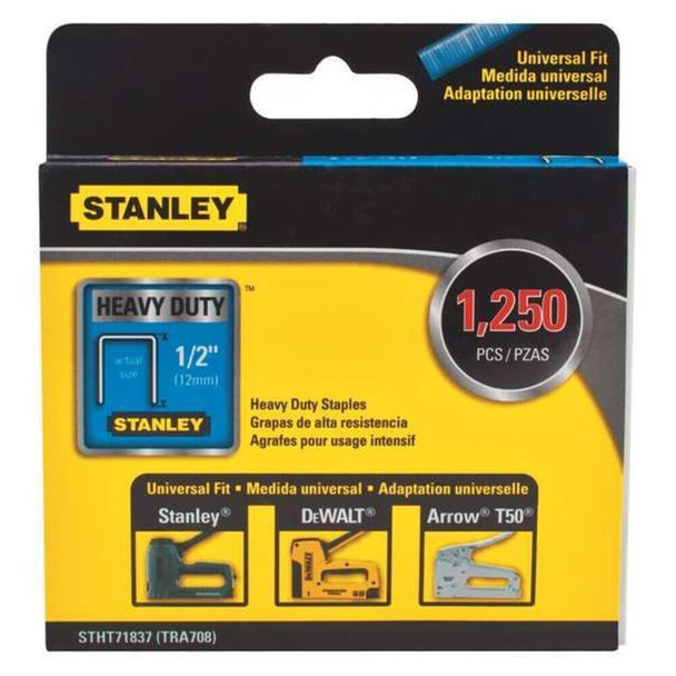 Stanley STHT71837 Heavy Duty Staples, 24 ga, 1/2 in Leg L, Steel, 1250 PK
