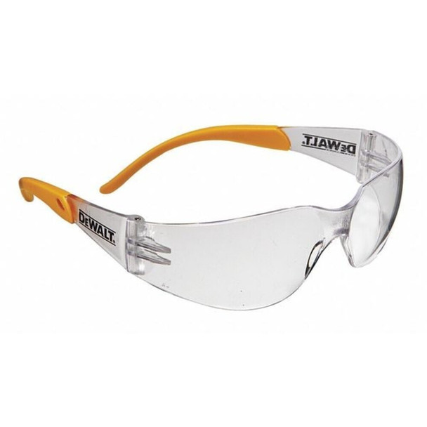 Dewalt DPG54-1D Protector, Safety Glasses, Anti-Scratch, Clear Lens, Clear, Yellow Frame, Frameless