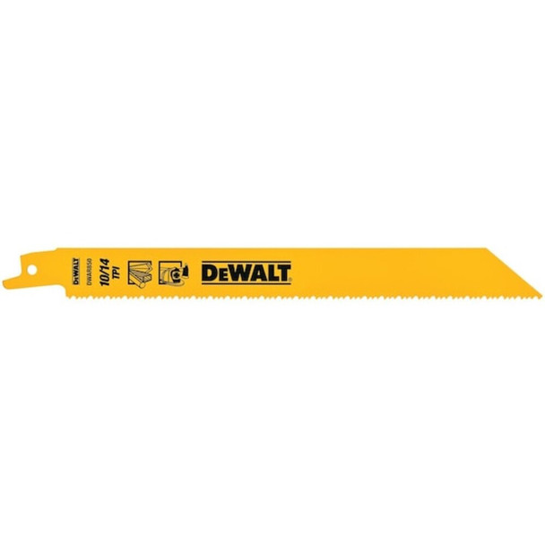 Dewalt DW4846 8" 10/14 TPI Straight Back Bi-Metal Reciprocating Blade, 5PK