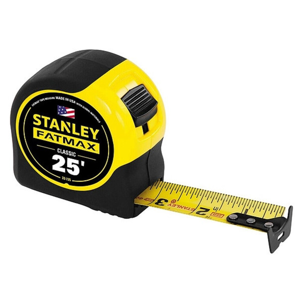 Stanley 33-725 25 ft FATMAX Classic Tape Measure, 1-1/4 in Blade, Stud Markings, ABS Plastic Case, Rubber Grip