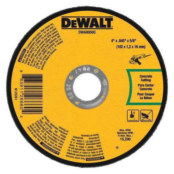 Dewalt DWA8050C Abrasive Cut-Off Wheel, Type 1, 4 in Dia, 0.045 in Thick, 5/8 in Arbor Hole Size, Silicon Carbide