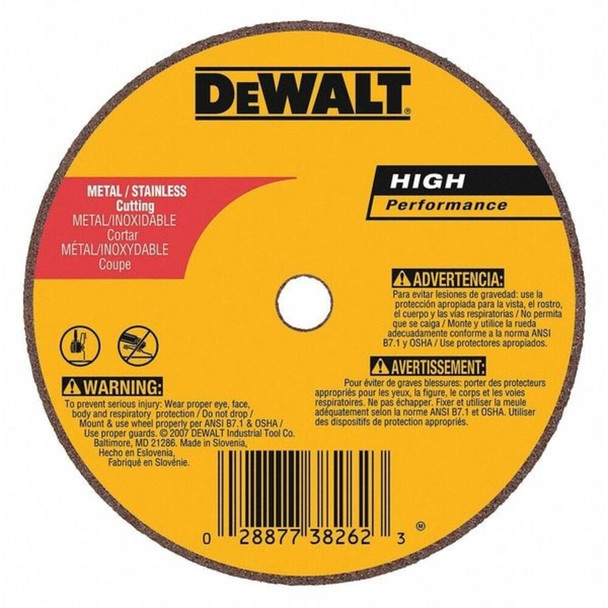 Dewalt DW8706 Abrasive Cut-Off Wheel, Type 1, 3 in Dia, 0.035 in Thick, 3/8 in Arbor Hole Size, Aluminum Oxide