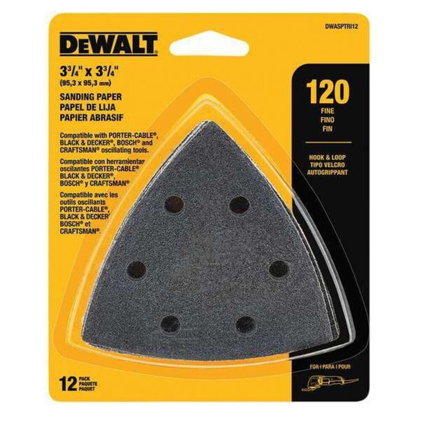 Dewalt DWASPTRI12 Hook & Loop Triangle 120 Grit Sandpaper - 12 PK