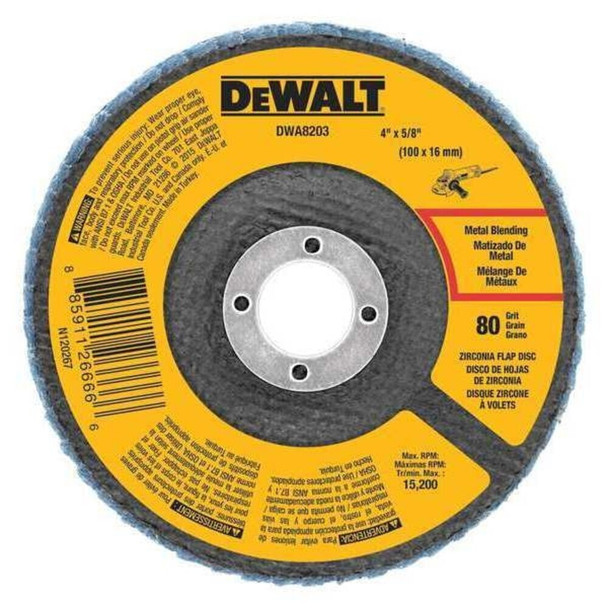 Dewalt DWA8203 4" x 5/8" 80 Grit Zirconia T29 Flap Disc