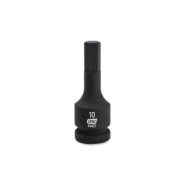 Impact Socket, 1/2 in Drive Size, 10 mm Opening Size, 6-point, Standard Length, Hex Bit