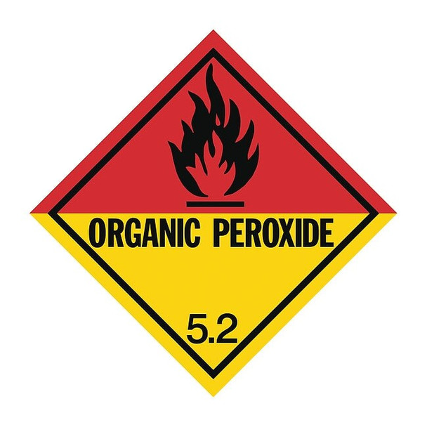 DOT Label Organic Peroxide 4", Black/Red, Yellow, Class 5, Pk500