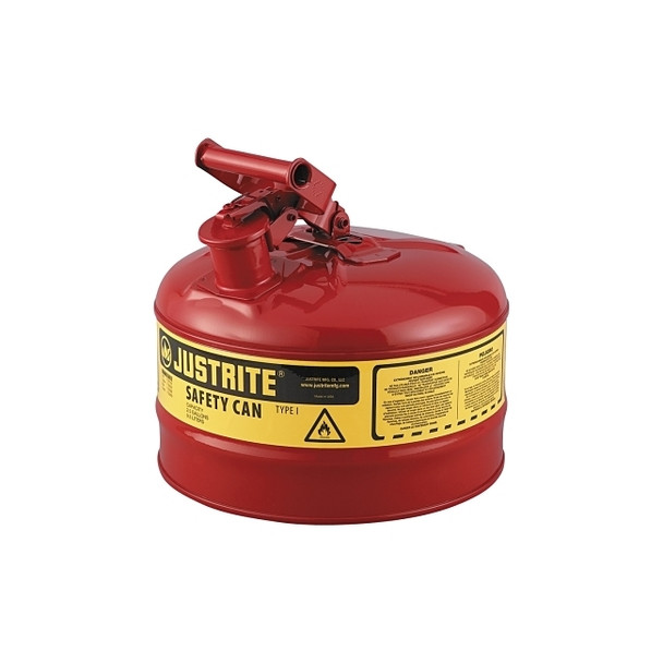 Type l Steel Safety Can, Gas, 2.5 gal, Red, Includes SS Flame Arrestor/Swinging Handle