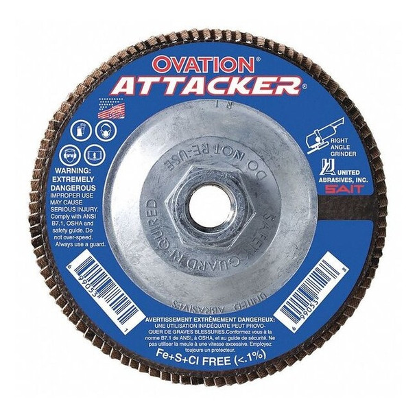 Flap Disc, Type 27, 4-1/2" x 5/8"-11, Zirconia Alumina, 80 Grit, Fiberglass Bk