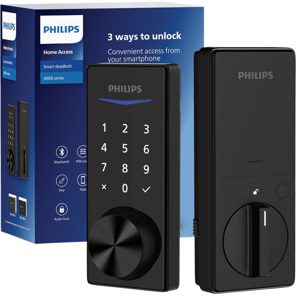 Philips Bluetooth Touchscreen Electronic Deadbolt, Matte Black DDL240X-15HB-MB