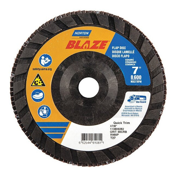 Norton Abrasives Flap Disc,7 In x 80 Grit,7/8 66254461061