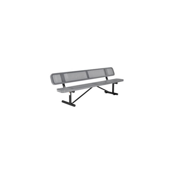 Global Industrial 8' Outdoor Steel Picnic Bench w/ Backrest Perforated Metal Gra