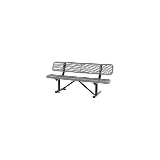 Global Industrial 6' Outdoor Steel Bench w/ Backrest Expanded Metal Gray