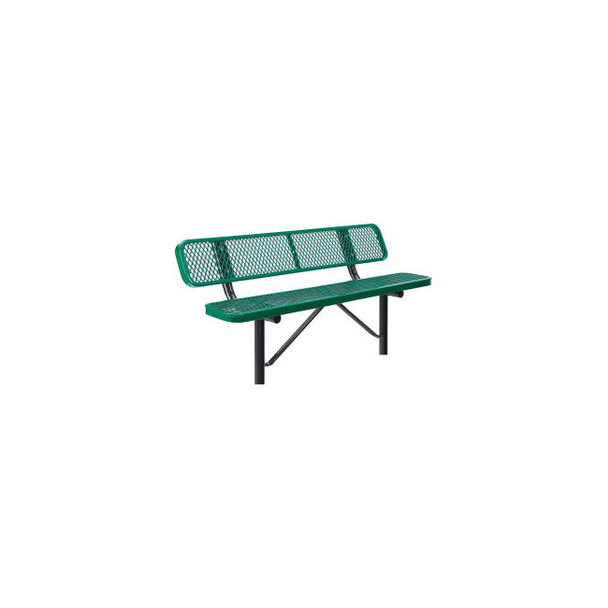 Global Industrial 6' Outdoor Steel Bench w/ Backrest Expanded Metal In Ground Mo