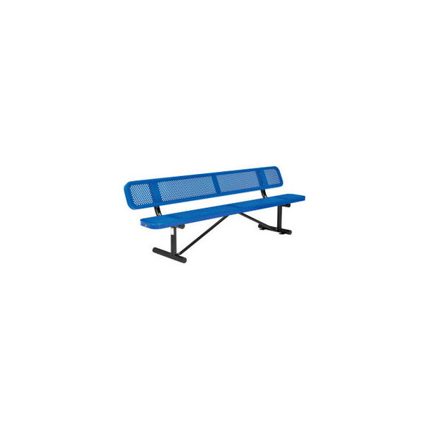 Global Industrial 8' Outdoor Steel Picnic Bench w/ Backrest Perforated Metal Blu
