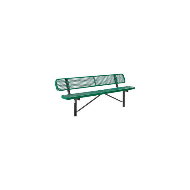 Global Industrial 8' Outdoor Steel Bench w/ Backrest Expanded Metal In Ground Mo