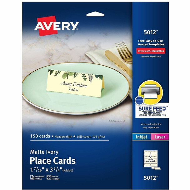 Avery&reg; Ivory Matte 2-sided Place Cards - 3.8" - 1 Carton - Ivory