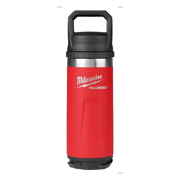 Milwaukee Tool Insulated Bottle,SS,18 oz CAP,Black 48-22-8382R