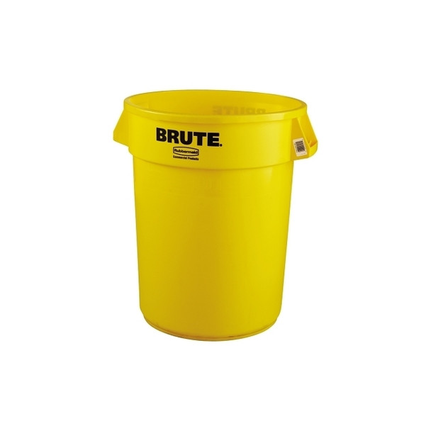 BRUTE® Round Container without Lid, 32 gal, Heavy-Duty Plastic, Yellow
