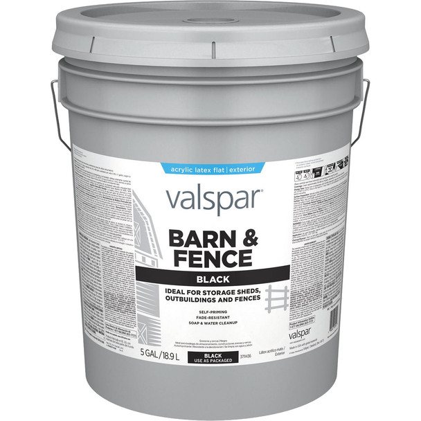 Valspar Barn & Fence Latex Flat Paint, Black, 5 Gal. 009.3711436.008