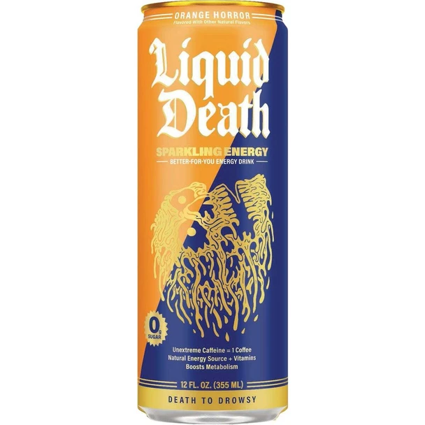Liquid Death 12 Oz. Orange Horror Sparkling Energy Drink 1200961 Pack of 12
