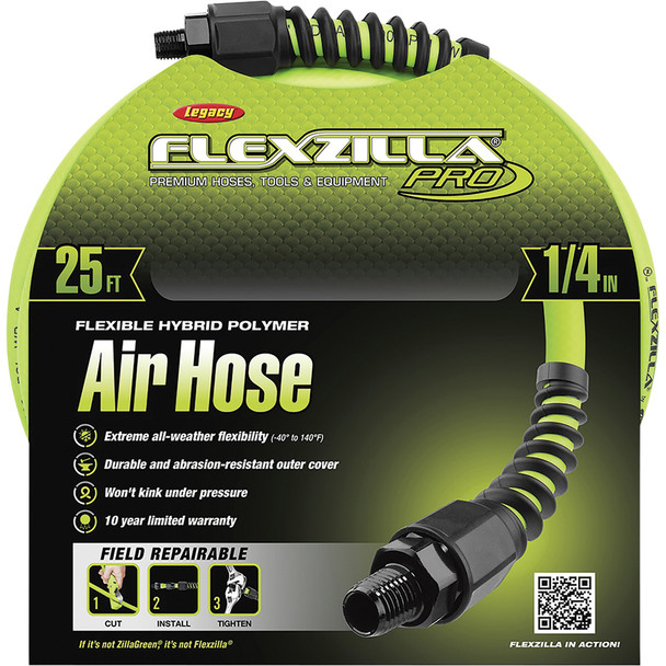 Flexzilla Pro Air Hose 1/4" 25' 1/4"MNPT HFZP1425YW2