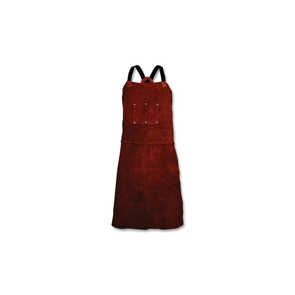 Cowhide Bib Apron, 3836, Two Chest Pockets, Cotton Crossed Back Straps, 24 in W x 36 in L, Dark Brown