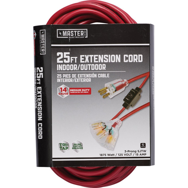 Master Electrician 25' 14/3 Red Out Cord 815813