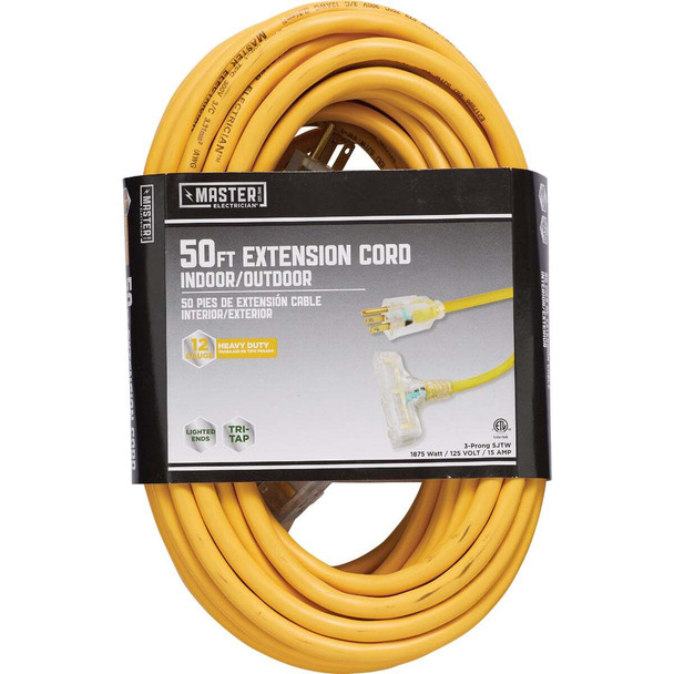 Master Electrician 50 Ft. 3-Outlet 12/3 SJTW Yellow Extension Cord 04188-ME