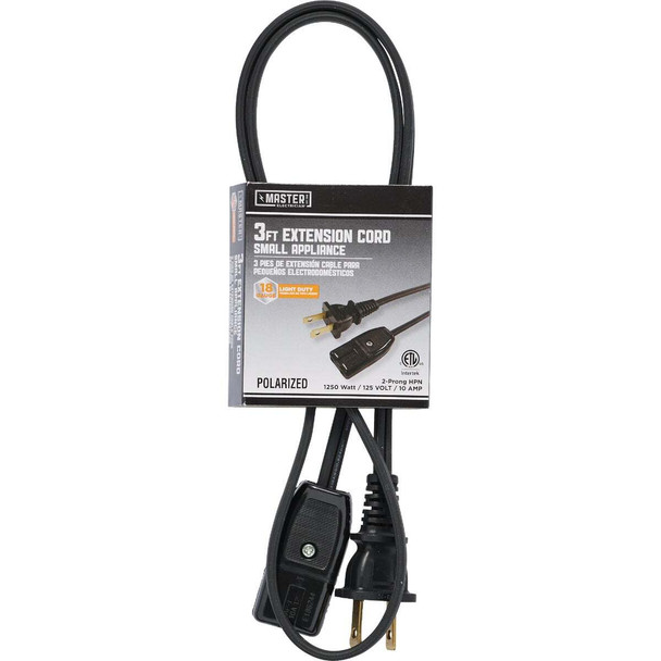 Master Electrician 3 Ft. 18/2 HPN Miniature Plug Appliance Cord 09303-ME-08