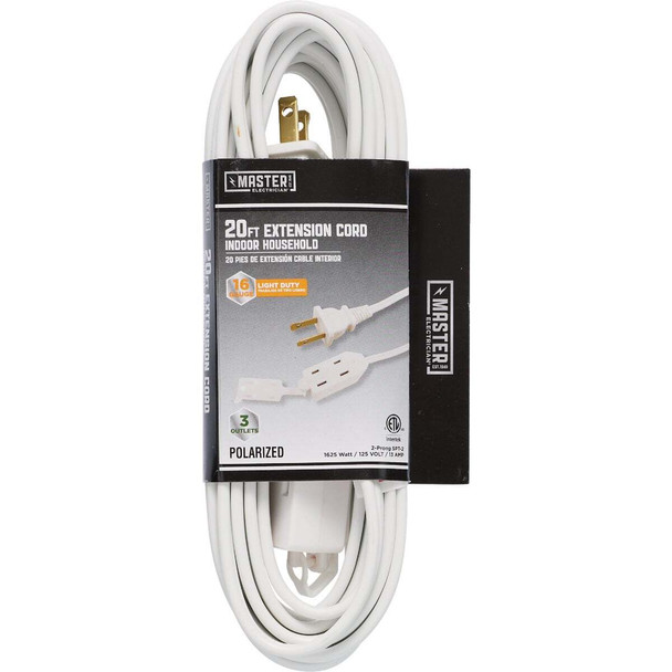 Master Electrician 20 Ft. 16/2 SPT-2 White Vinyl Cube Tap Extension Cord