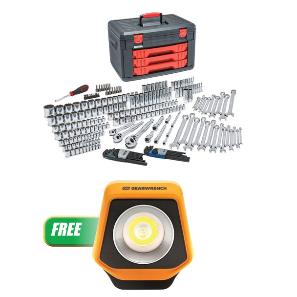 Buy (1) SOCKET SET 239PC 1/4DR, 3/8DR, 1/2DR MET & SAE and Get (1) 1000LM RECHARGEABLE SHOP LIGHT 80942P