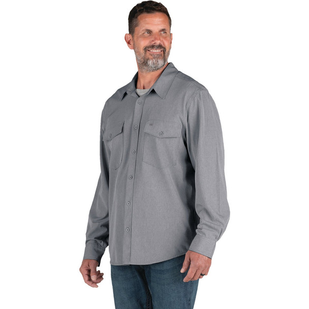 Berne Flex Medium Black Heathered Long Sleeve UPF Button Down Shirt SH34BKHR400