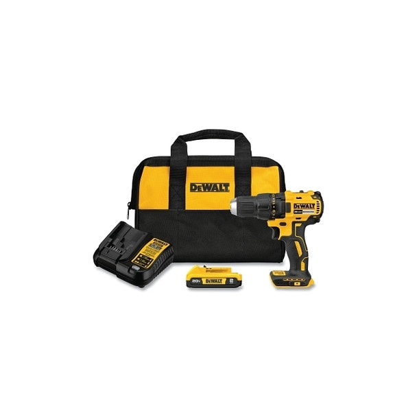 Cordless Drill/Driver, 20V MAX* Brushless, 1/2 in Chuck, Kit, Includes DCB203 Battery/Charger/Bag/Belt Hook