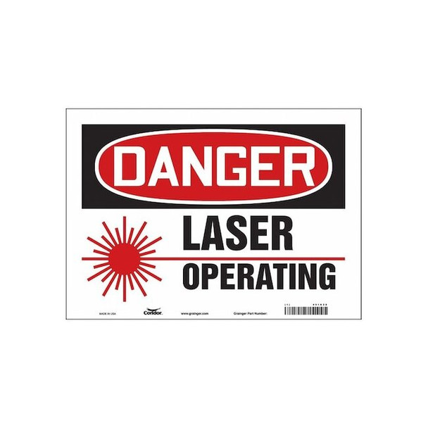 Laser Warning Sign, 10 in H, 14 in W, Vinyl, Horizontal Rectangle,451R28