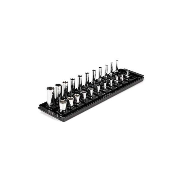1/4 Inch Drive 6-Point Socket Set with Rails and Tray, 22-Piece 5/32-9/16 in.