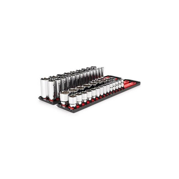 1/2 Inch Drive 6-Point Socket Set with Rails and Tray, 46-Piece 10-32 mm